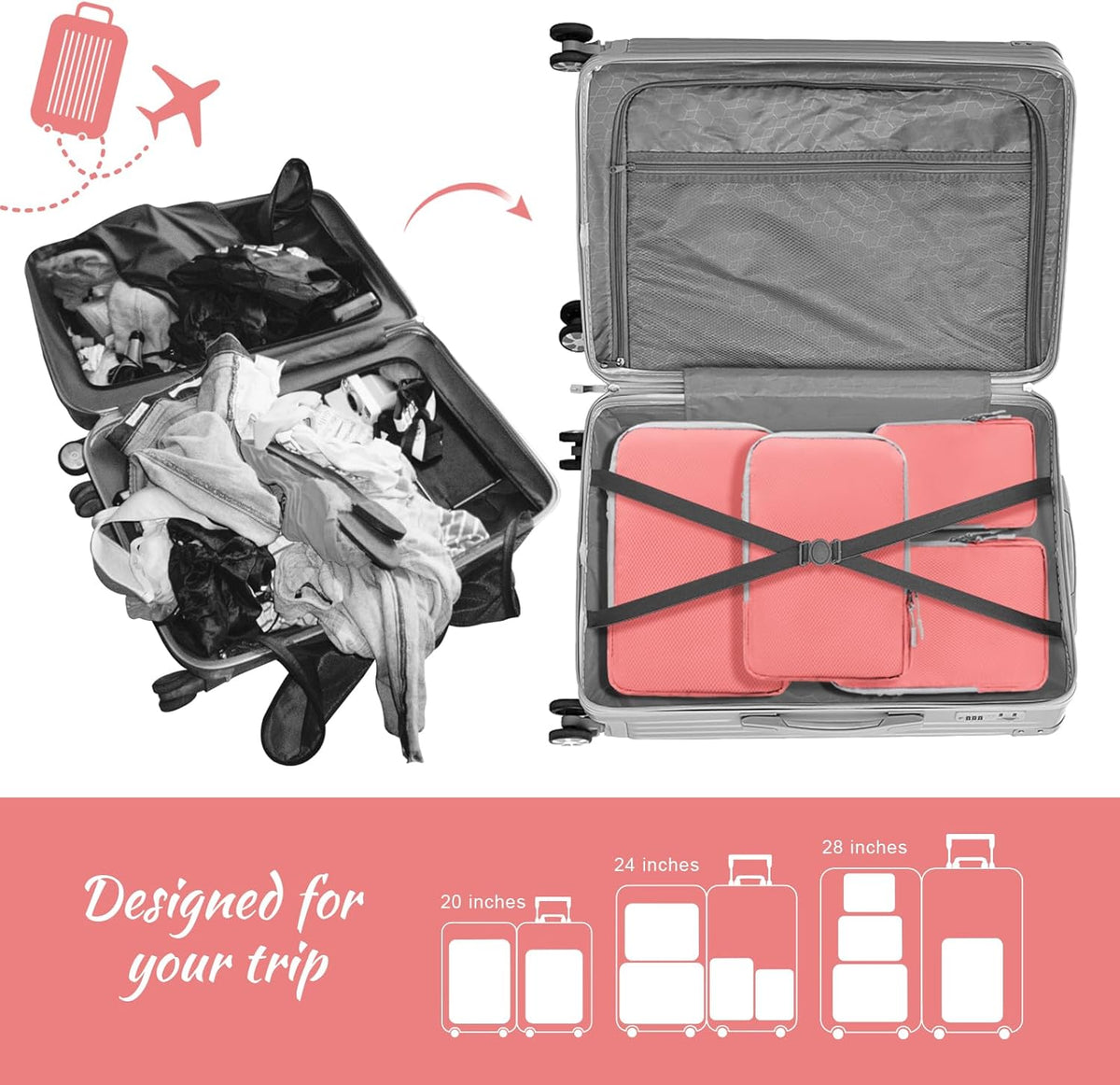Compression Packing Cubes for Suitcases Travel Essentials Expandable Travel Bags Organizer for Luggage(dark grey)