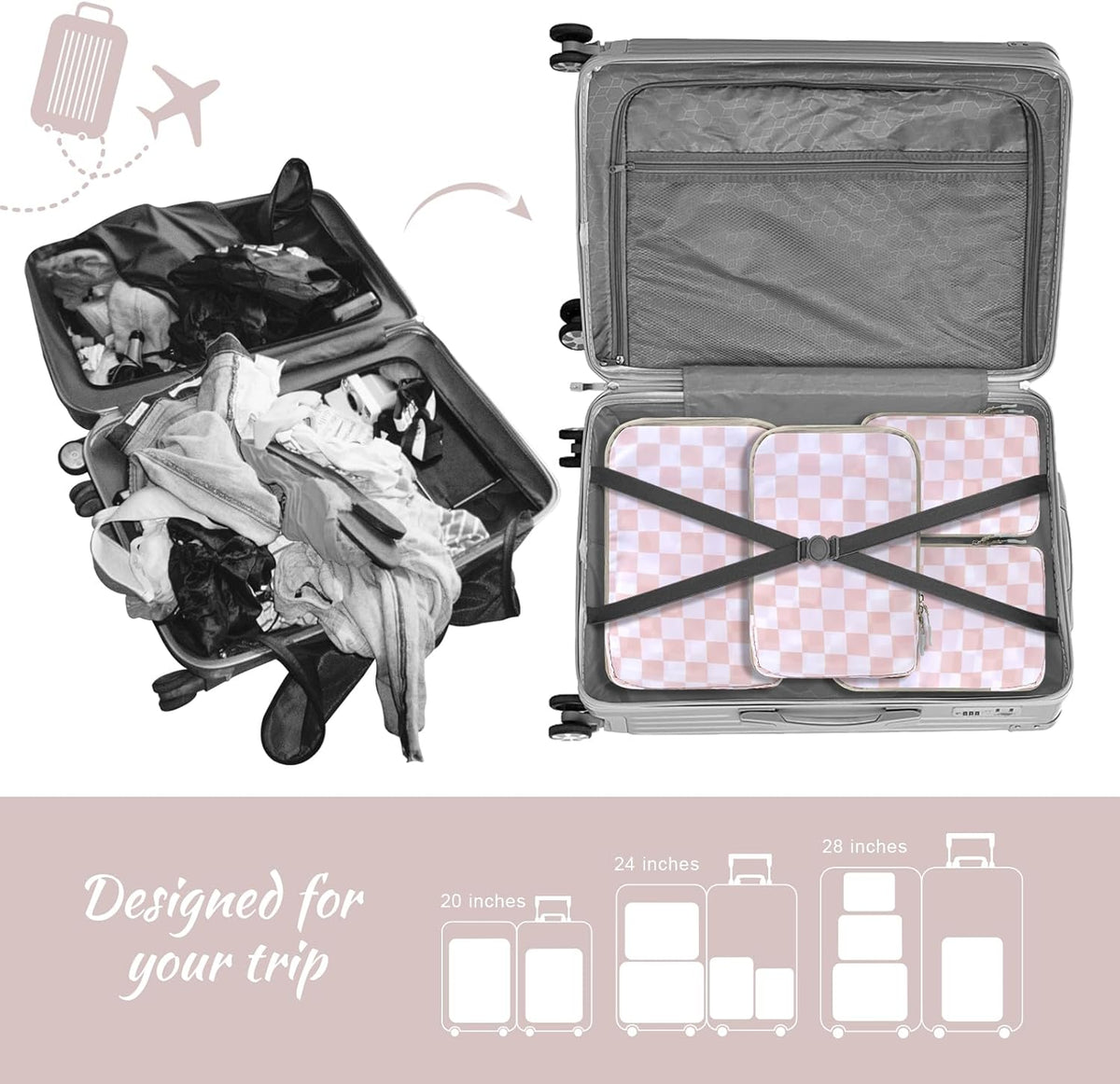 Compression Packing Cubes for Suitcases Travel Essentials Expandable Travel Bags Organizer for Luggage(dark grey)