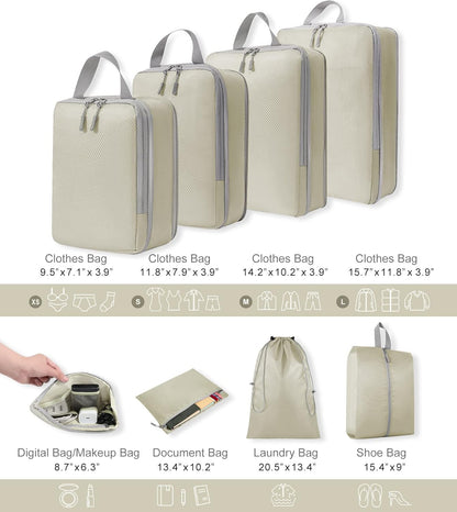 Compression Packing Cubes for Suitcases Travel Essentials Expandable Travel Bags Organizer for Luggage(dark grey)