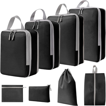 Compression Packing Cubes for Suitcases Travel Essentials Expandable Travel Bags Organizer for Luggage(dark grey)