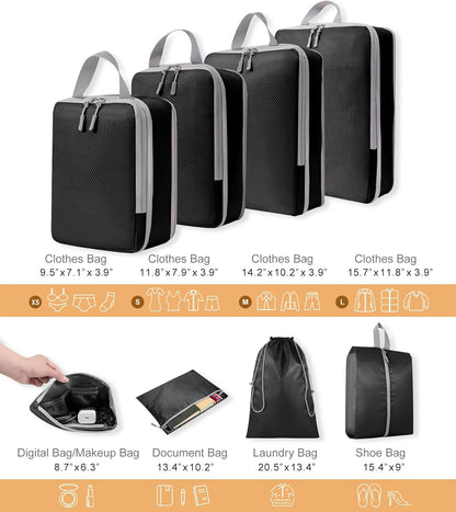 Compression Packing Cubes for Suitcases Travel Essentials Expandable Travel Bags Organizer for Luggage(dark grey)