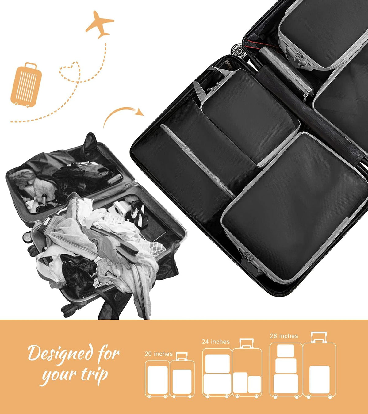 Compression Packing Cubes for Suitcases Travel Essentials Expandable Travel Bags Organizer for Luggage(dark grey)
