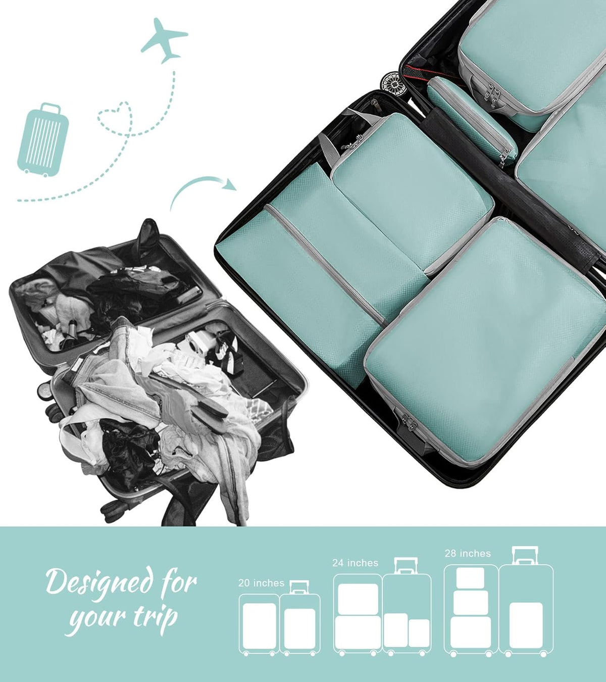 Compression Packing Cubes for Suitcases Travel Essentials Expandable Travel Bags Organizer for Luggage(dark grey)