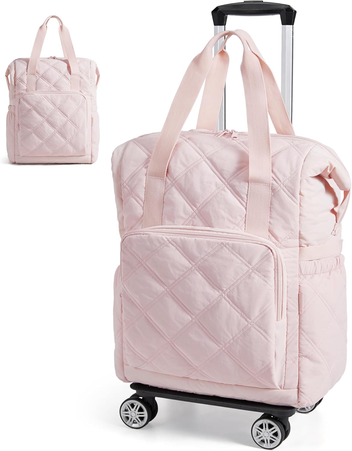 Rolling Duffle Bag with Wheels, 35L Carry on Travel Bag with Detachable Wheels, PVC Wet Pocket Duffel bag with Wheels, Camel
