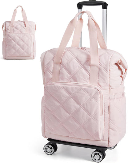 Rolling Duffle Bag with Wheels, 35L Carry on Travel Bag with Detachable Wheels, PVC Wet Pocket Duffel bag with Wheels, Camel