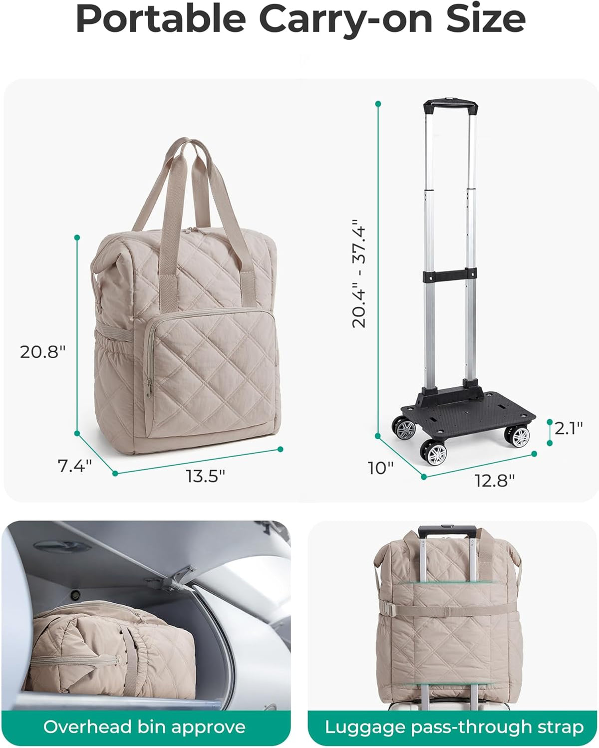 Rolling Duffle Bag with Wheels, 35L Carry on Travel Bag with Detachable Wheels, PVC Wet Pocket Duffel bag with Wheels, Camel