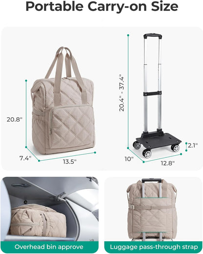 Rolling Duffle Bag with Wheels, 35L Carry on Travel Bag with Detachable Wheels, PVC Wet Pocket Duffel bag with Wheels, Camel