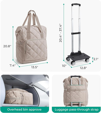 Rolling Duffle Bag with Wheels, 35L Carry on Travel Bag with Detachable Wheels, PVC Wet Pocket Duffel bag with Wheels, Camel