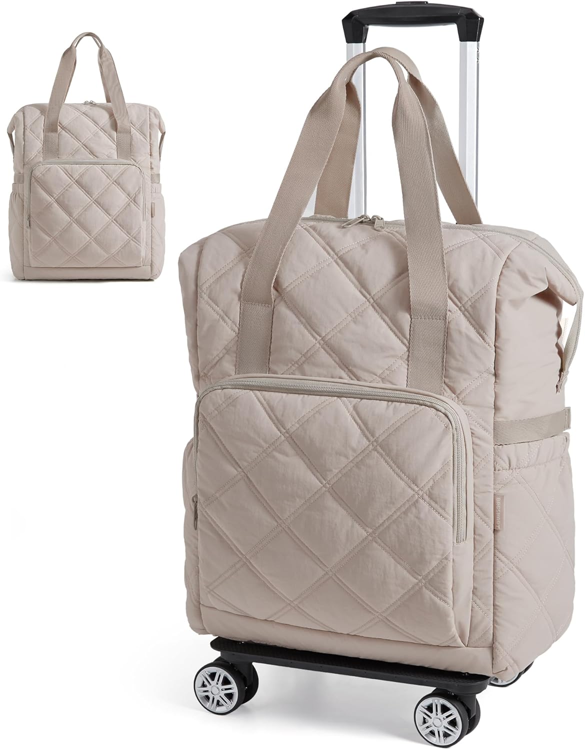Rolling Duffle Bag with Wheels, 35L Carry on Travel Bag with Detachable Wheels, PVC Wet Pocket Duffel bag with Wheels, Camel