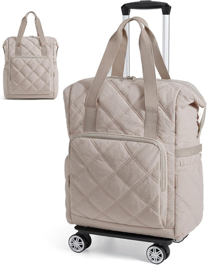 Rolling Duffle Bag with Wheels, 35L Carry on Travel Bag with Detachable Wheels, PVC Wet Pocket Duffel bag with Wheels, Camel