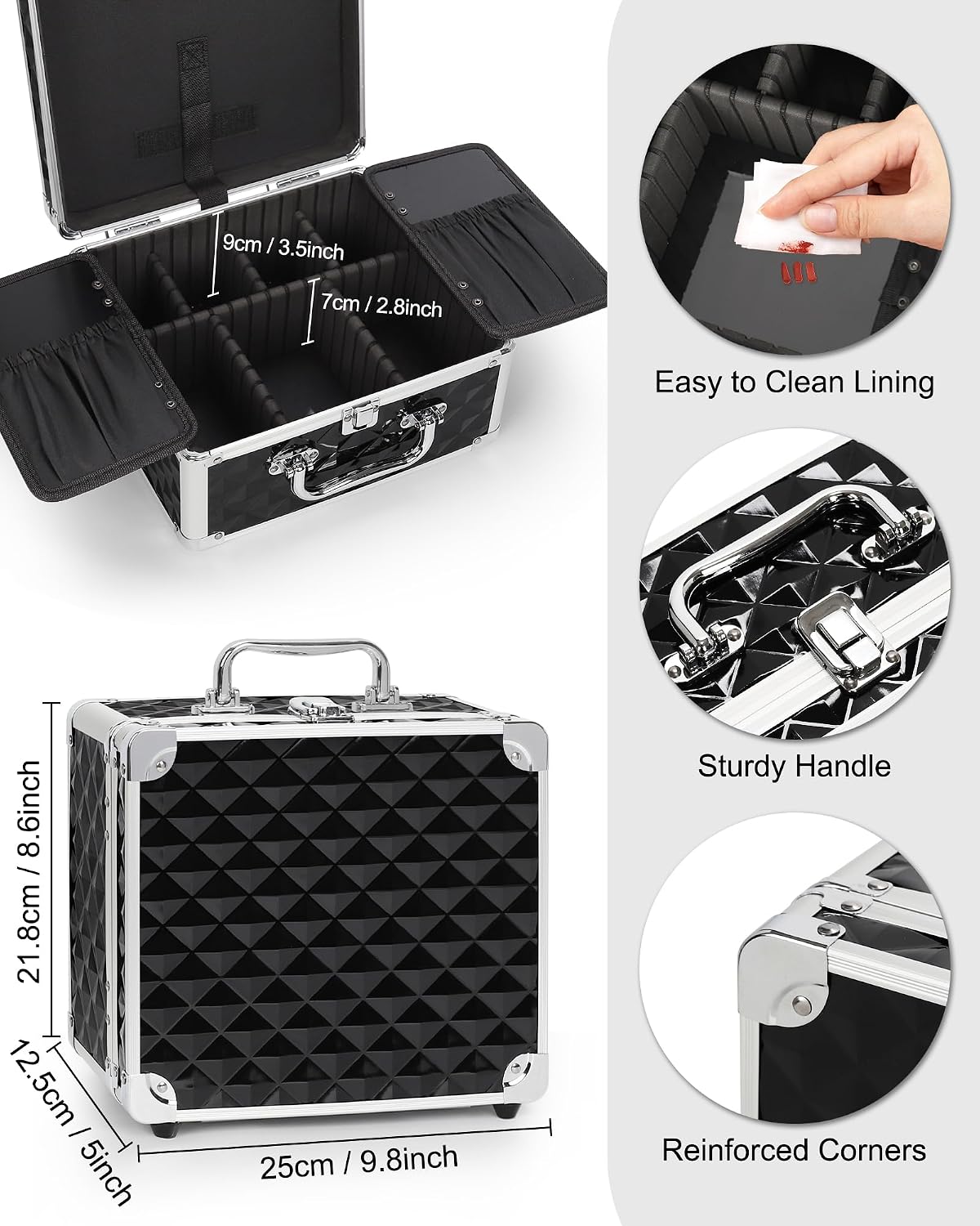Makeup Bag with LED Mirror, Makeup Box Travel Train Case with Rechargeable Lighted Mirror & Adjustable Dividers, Cosmetic Brush Organizer Storage for Makeup Artists Gifts for Women and Girls