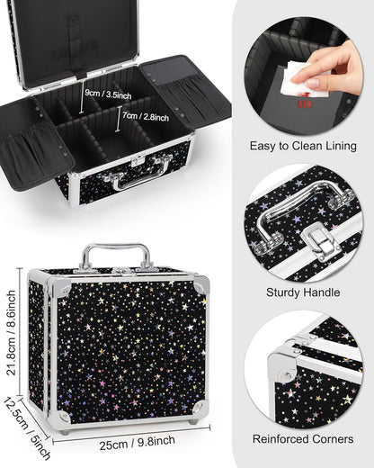 Makeup Bag with LED Mirror, Makeup Box Travel Train Case with Rechargeable Lighted Mirror & Adjustable Dividers, Cosmetic Brush Organizer Storage for Makeup Artists Gifts for Women and Girls