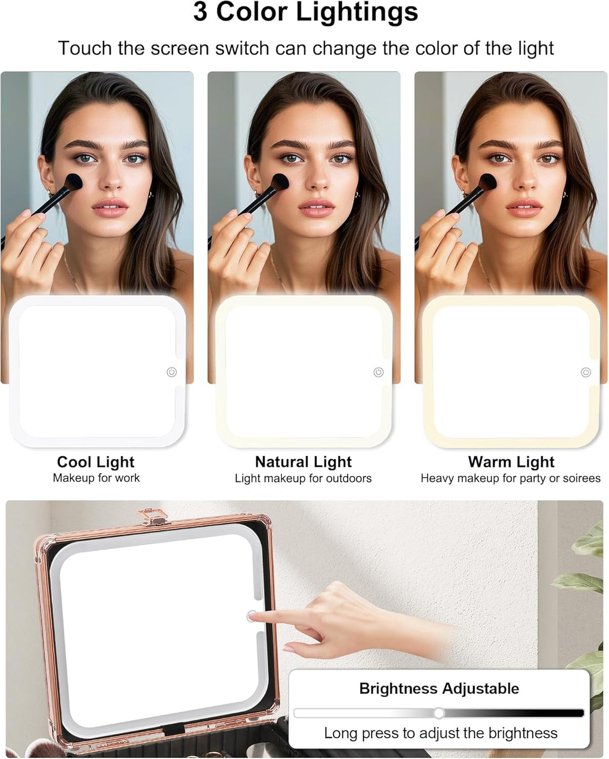 Makeup Bag with LED Mirror, Makeup Box Travel Train Case with Rechargeable Lighted Mirror & Adjustable Dividers, Cosmetic Brush Organizer Storage for Makeup Artists Gifts for Women and Girls