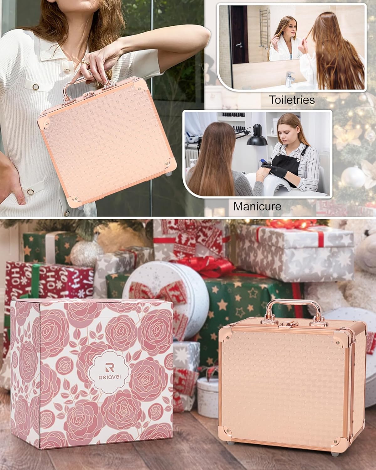 Makeup Bag with LED Mirror, Makeup Box Travel Train Case with Rechargeable Lighted Mirror & Adjustable Dividers, Cosmetic Brush Organizer Storage for Makeup Artists Gifts for Women and Girls