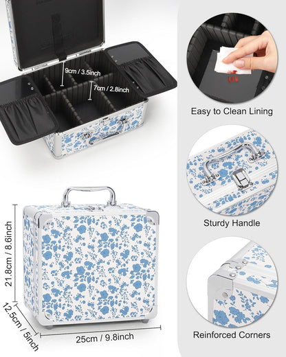 Makeup Bag with LED Mirror, Makeup Box Travel Train Case with Rechargeable Lighted Mirror & Adjustable Dividers, Cosmetic Brush Organizer Storage for Makeup Artists Gifts for Women and Girls