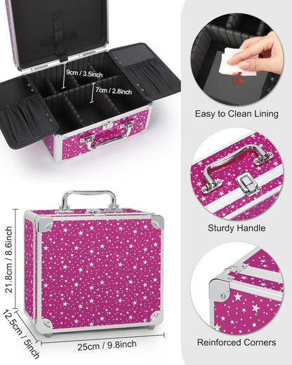 Makeup Bag with LED Mirror, Makeup Box Travel Train Case with Rechargeable Lighted Mirror & Adjustable Dividers, Cosmetic Brush Organizer Storage for Makeup Artists Gifts for Women and Girls