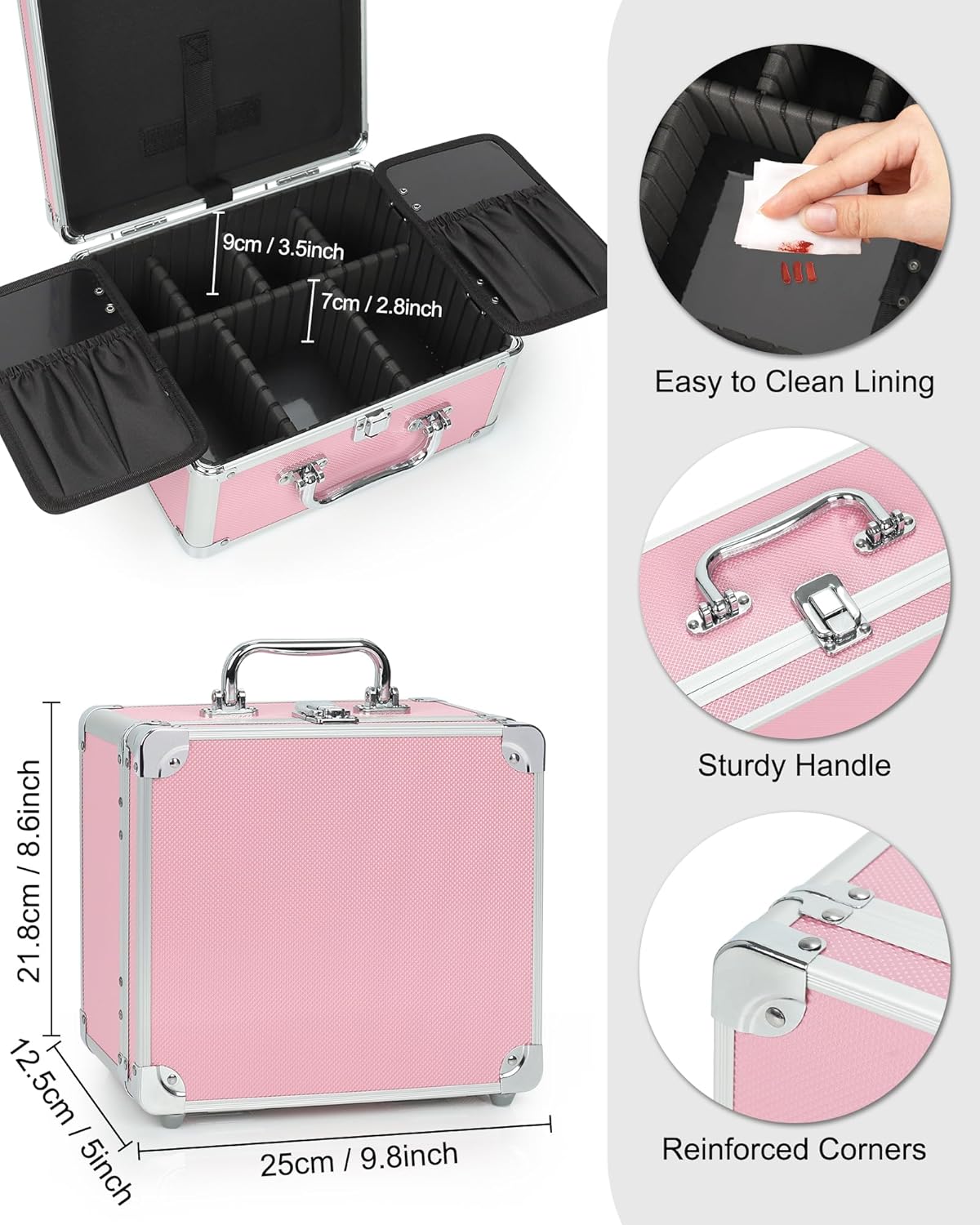 Makeup Bag with LED Mirror, Makeup Box Travel Train Case with Rechargeable Lighted Mirror & Adjustable Dividers, Cosmetic Brush Organizer Storage for Makeup Artists Gifts for Women and Girls