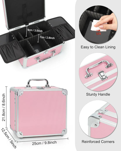 Makeup Bag with LED Mirror, Makeup Box Travel Train Case with Rechargeable Lighted Mirror & Adjustable Dividers, Cosmetic Brush Organizer Storage for Makeup Artists Gifts for Women and Girls