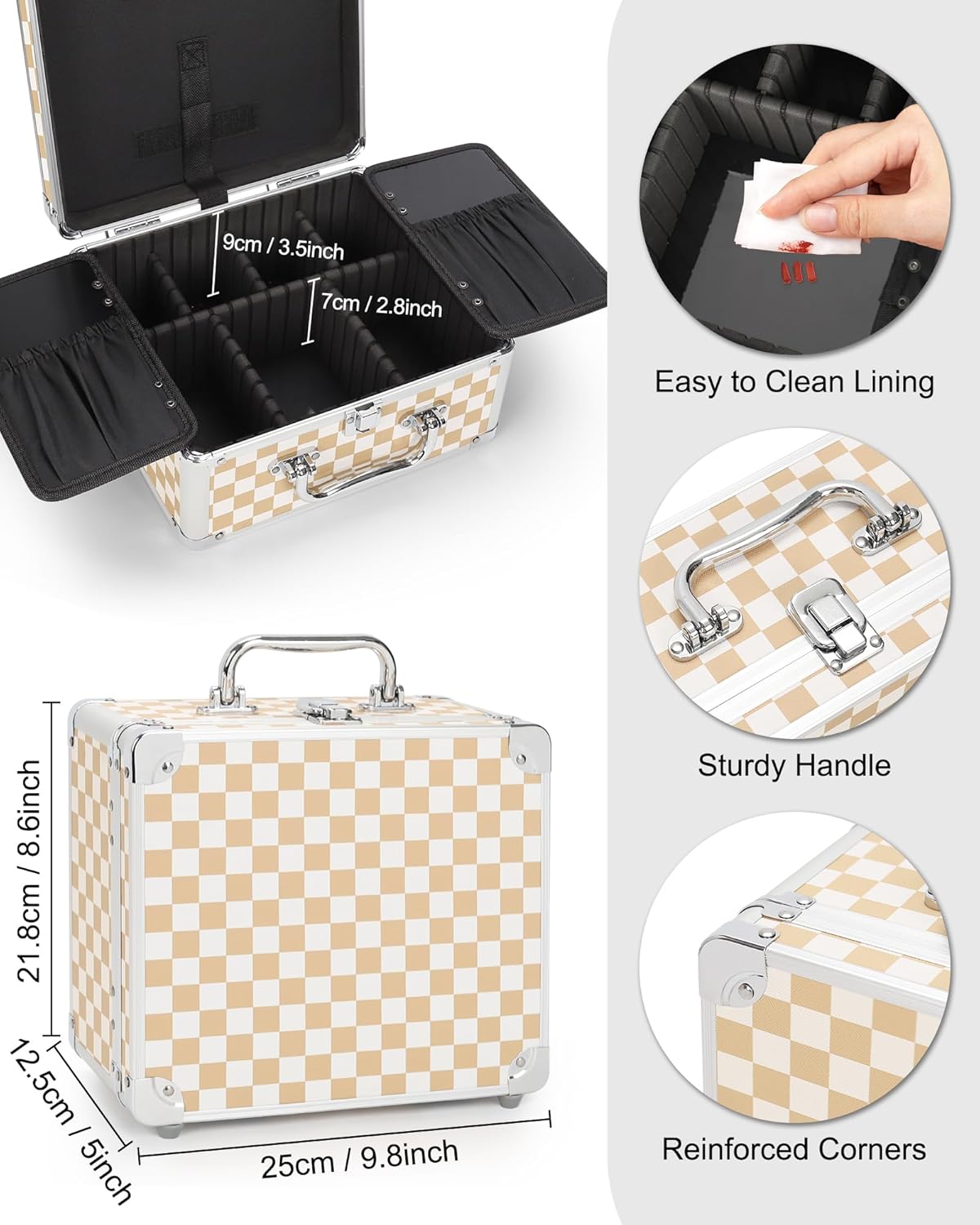 Makeup Bag with LED Mirror, Makeup Box Travel Train Case with Rechargeable Lighted Mirror & Adjustable Dividers, Cosmetic Brush Organizer Storage for Makeup Artists Gifts for Women and Girls