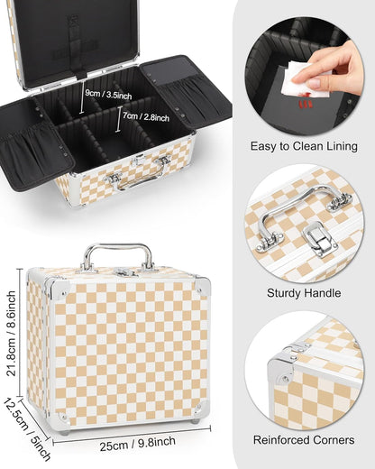 Makeup Bag with LED Mirror, Makeup Box Travel Train Case with Rechargeable Lighted Mirror & Adjustable Dividers, Cosmetic Brush Organizer Storage for Makeup Artists Gifts for Women and Girls