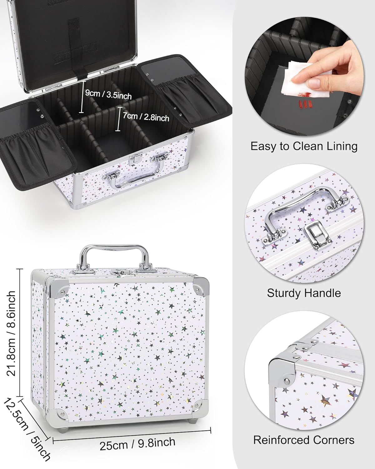 Makeup Bag with LED Mirror, Makeup Box Travel Train Case with Rechargeable Lighted Mirror & Adjustable Dividers, Cosmetic Brush Organizer Storage for Makeup Artists Gifts for Women and Girls