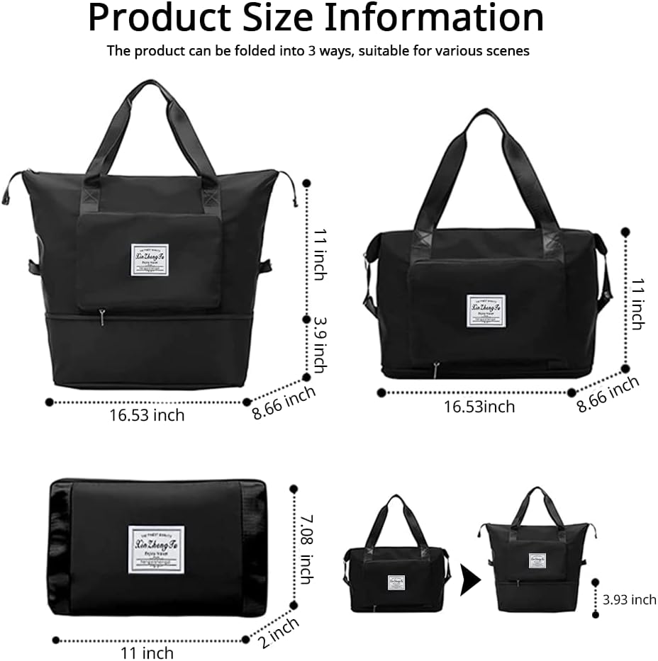 Large Capacity Foldable Travel Bag, Expandable Waterproof Carry on Bag, Dry and Wet Separation Spor Duffel Bags