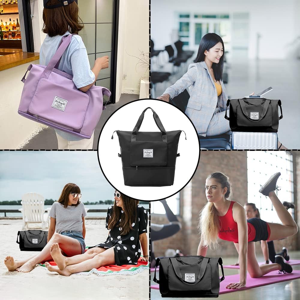 Large Capacity Foldable Travel Bag, Expandable Waterproof Carry on Bag, Dry and Wet Separation Spor Duffel Bags