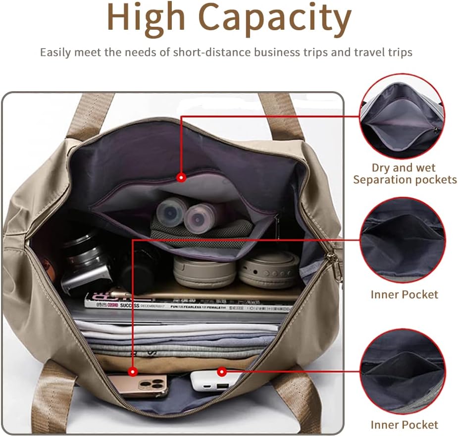 Large Capacity Foldable Travel Bag, Expandable Waterproof Carry on Bag, Dry and Wet Separation Spor Duffel Bags