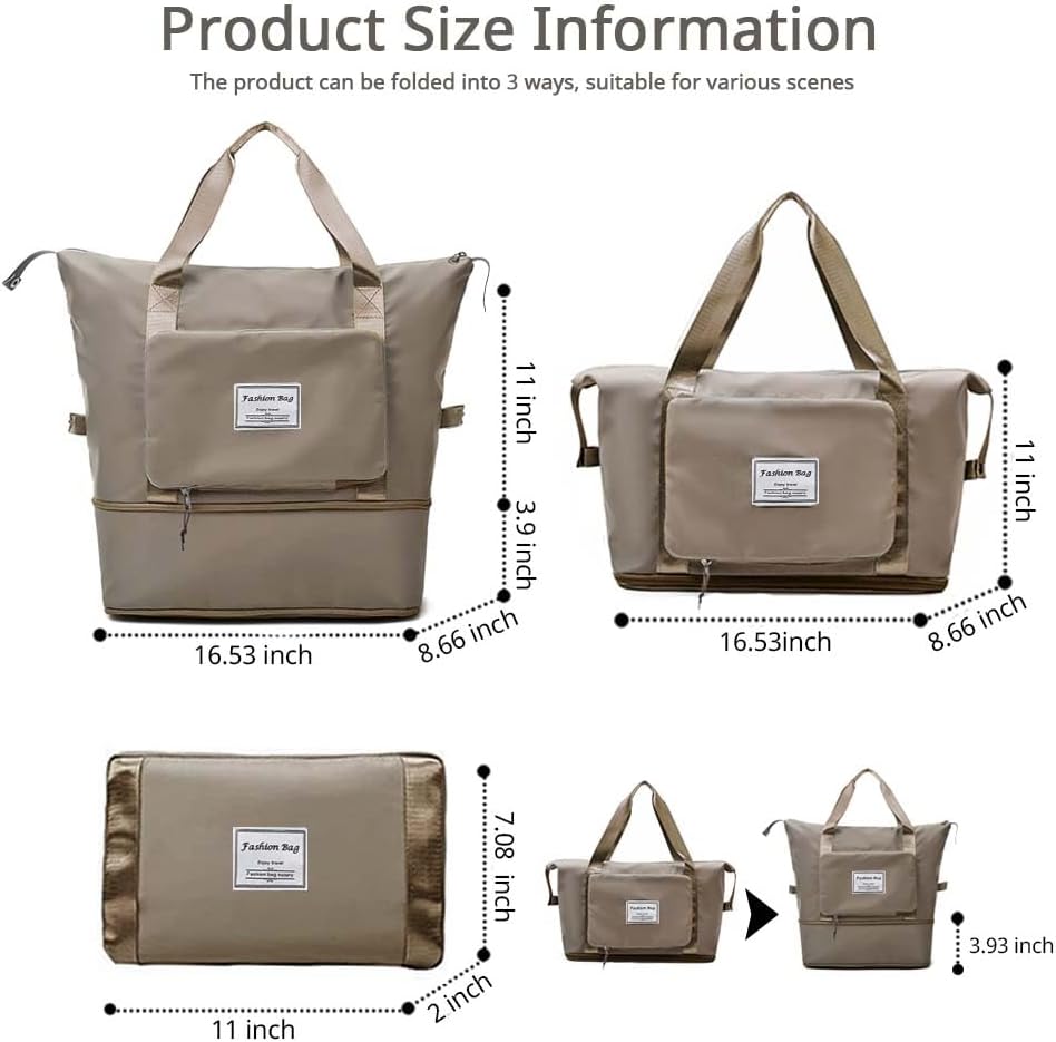 Large Capacity Foldable Travel Bag, Expandable Waterproof Carry on Bag, Dry and Wet Separation Spor Duffel Bags