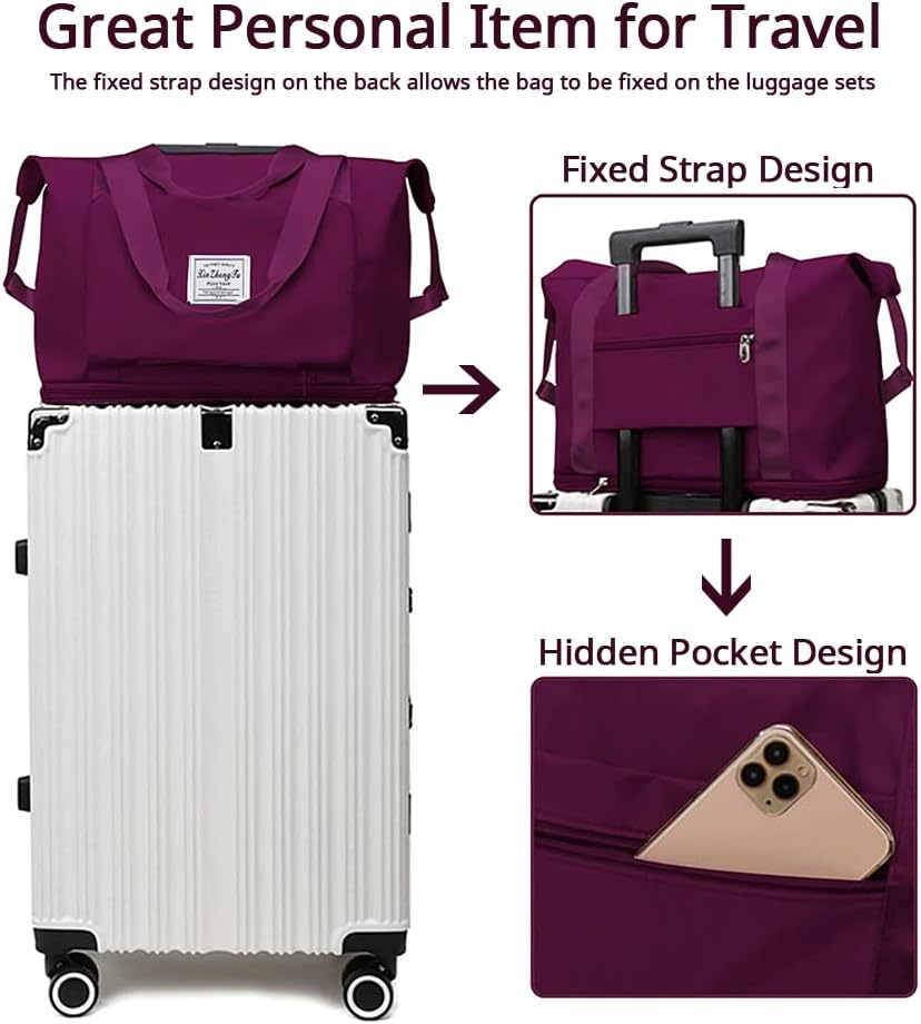 Large Capacity Foldable Travel Bag, Expandable Waterproof Carry on Bag, Dry and Wet Separation Spor Duffel Bags
