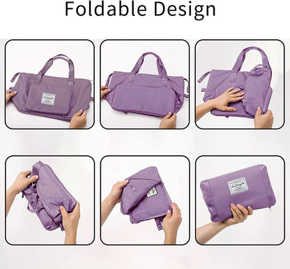 Large Capacity Foldable Travel Bag, Expandable Waterproof Carry on Bag, Dry and Wet Separation Spor Duffel Bags