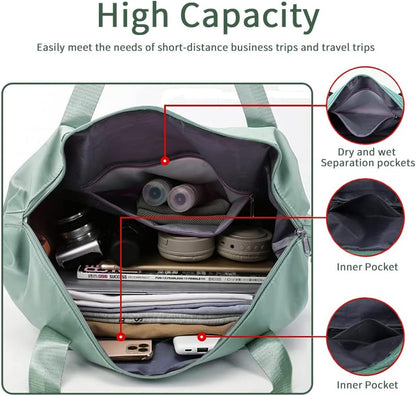 Large Capacity Foldable Travel Bag, Expandable Waterproof Carry on Bag, Dry and Wet Separation Spor Duffel Bags