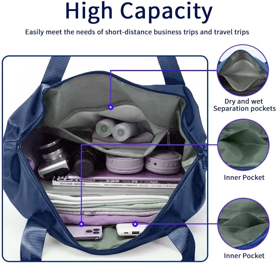 Large Capacity Foldable Travel Bag, Expandable Waterproof Carry on Bag, Dry and Wet Separation Spor Duffel Bags