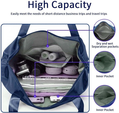 Large Capacity Foldable Travel Bag, Expandable Waterproof Carry on Bag, Dry and Wet Separation Spor Duffel Bags
