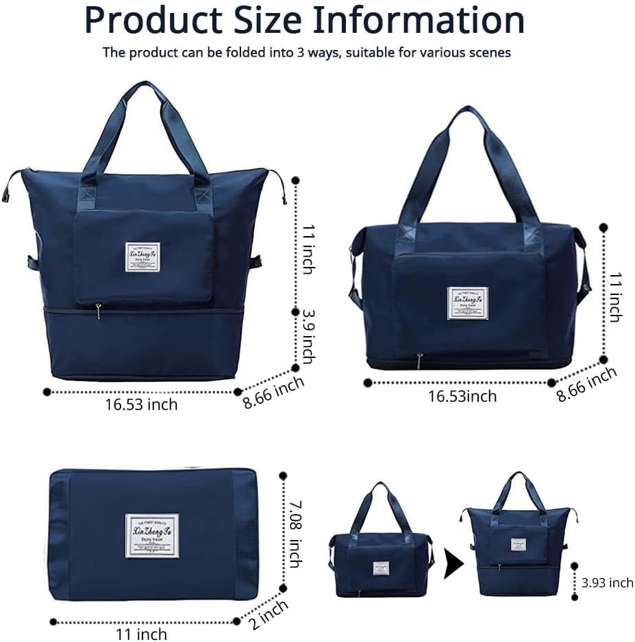 Large Capacity Foldable Travel Bag, Expandable Waterproof Carry on Bag, Dry and Wet Separation Spor Duffel Bags