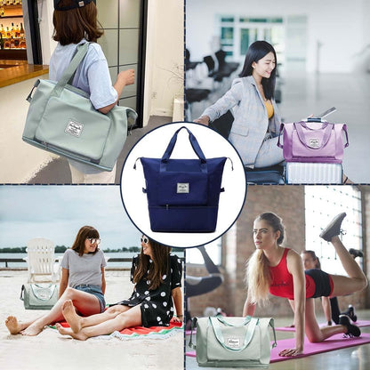 Large Capacity Foldable Travel Bag, Expandable Waterproof Carry on Bag, Dry and Wet Separation Spor Duffel Bags
