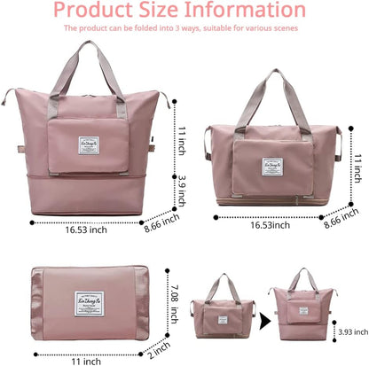 Large Capacity Foldable Travel Bag, Expandable Waterproof Carry on Bag, Dry and Wet Separation Spor Duffel Bags