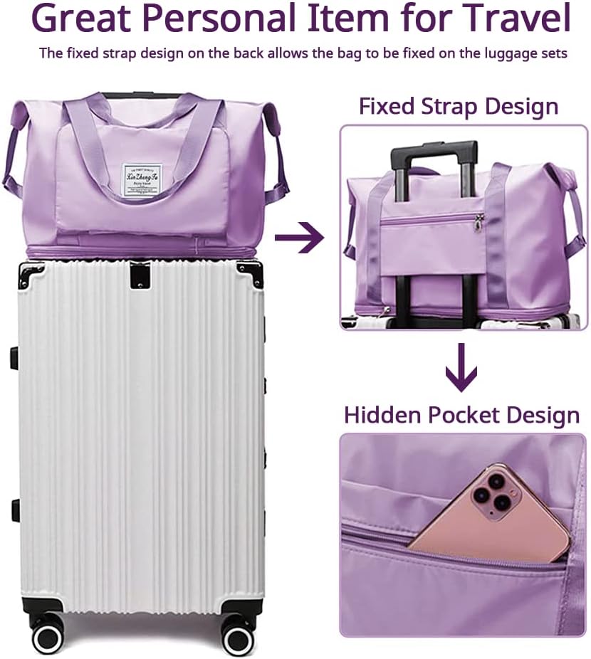 Large Capacity Foldable Travel Bag, Expandable Waterproof Carry on Bag, Dry and Wet Separation Spor Duffel Bags