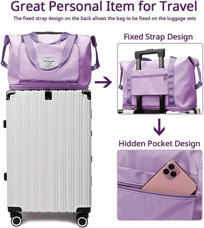 Large Capacity Foldable Travel Bag, Expandable Waterproof Carry on Bag, Dry and Wet Separation Spor Duffel Bags