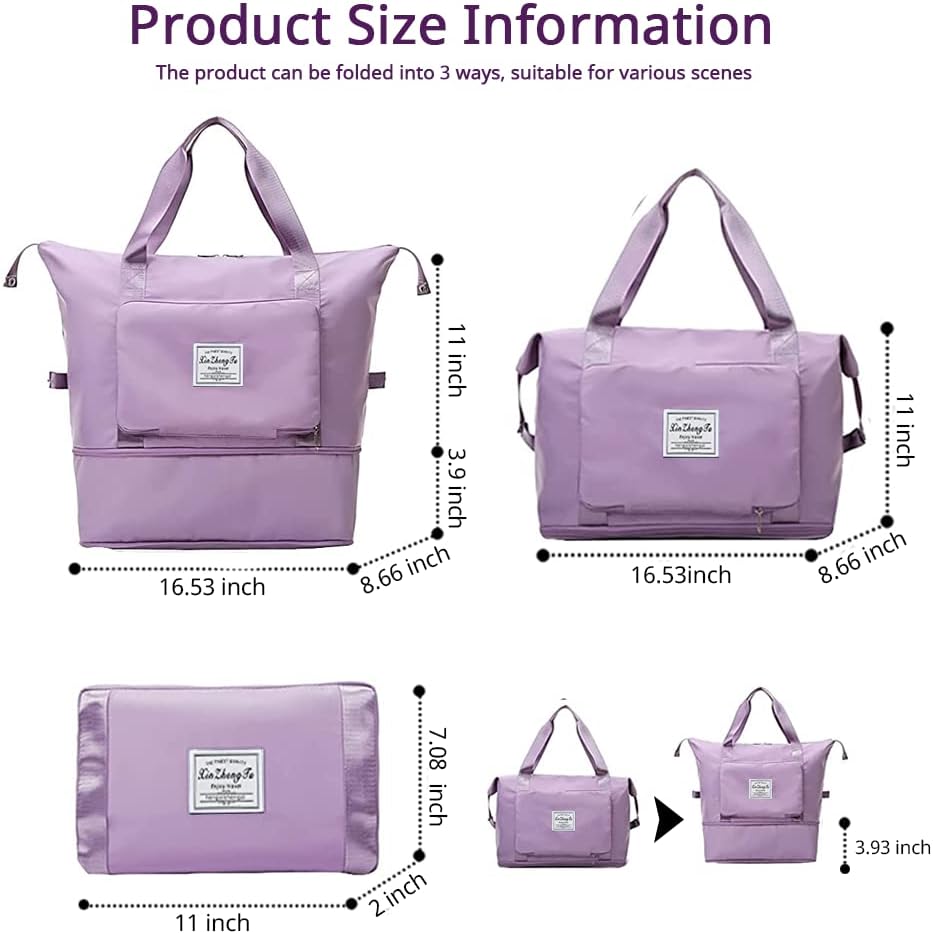 Large Capacity Foldable Travel Bag, Expandable Waterproof Carry on Bag, Dry and Wet Separation Spor Duffel Bags