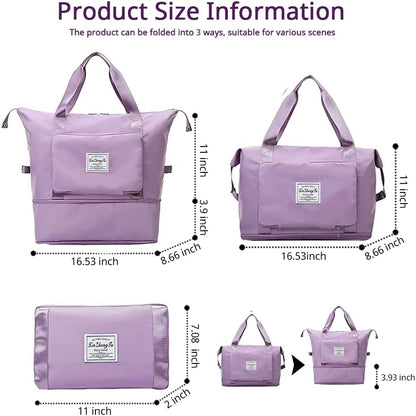 Large Capacity Foldable Travel Bag, Expandable Waterproof Carry on Bag, Dry and Wet Separation Spor Duffel Bags