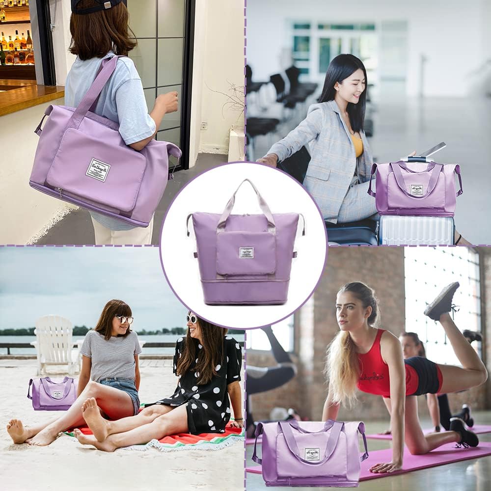 Large Capacity Foldable Travel Bag, Expandable Waterproof Carry on Bag, Dry and Wet Separation Spor Duffel Bags