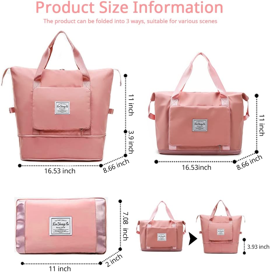 Large Capacity Foldable Travel Bag, Expandable Waterproof Carry on Bag, Dry and Wet Separation Spor Duffel Bags