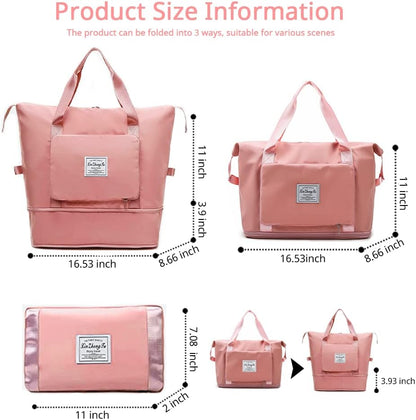 Large Capacity Foldable Travel Bag, Expandable Waterproof Carry on Bag, Dry and Wet Separation Spor Duffel Bags