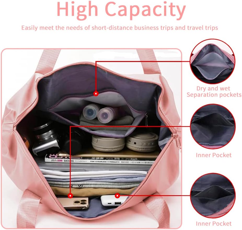Large Capacity Foldable Travel Bag, Expandable Waterproof Carry on Bag, Dry and Wet Separation Spor Duffel Bags