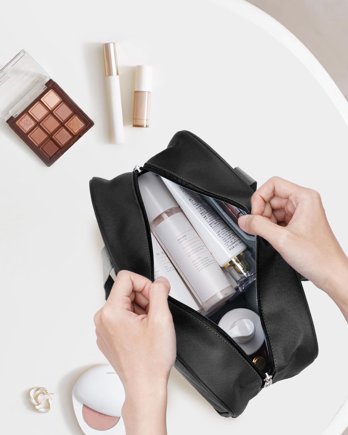 PU Leather Large Travel Toiletry Bag Women Toiletries Bag Skincare Bag Makeup Bag Organizer Make up bag Cosmetic Bag Medicine Bag for Girls (Large, Brown)