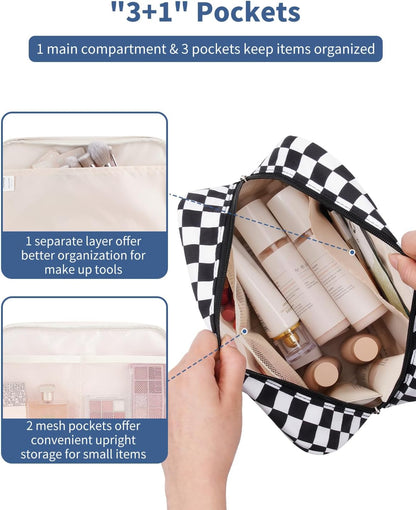 PU Leather Large Travel Toiletry Bag Women Toiletries Bag Skincare Bag Makeup Bag Organizer Make up bag Cosmetic Bag Medicine Bag for Girls (Large, Brown)