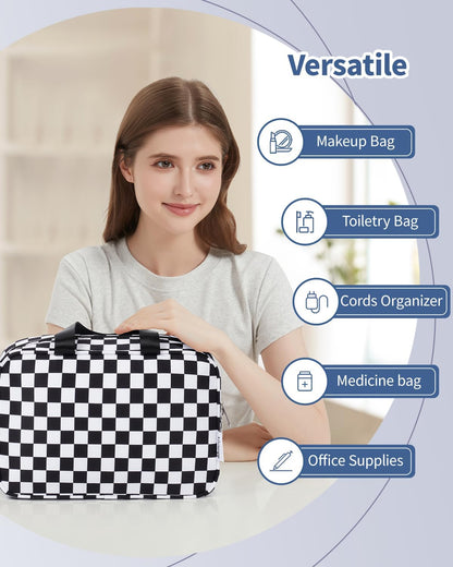 PU Leather Large Travel Toiletry Bag Women Toiletries Bag Skincare Bag Makeup Bag Organizer Make up bag Cosmetic Bag Medicine Bag for Girls (Large, Brown)
