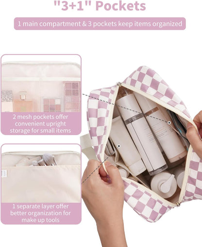 PU Leather Large Travel Toiletry Bag Women Toiletries Bag Skincare Bag Makeup Bag Organizer Make up bag Cosmetic Bag Medicine Bag for Girls (Large, Brown)