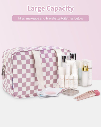 PU Leather Large Travel Toiletry Bag Women Toiletries Bag Skincare Bag Makeup Bag Organizer Make up bag Cosmetic Bag Medicine Bag for Girls (Large, Brown)